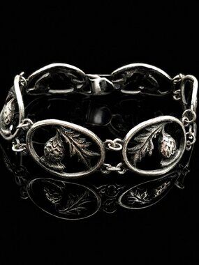 Vintage Sterling Silver Acorn & Oak Leaf Bracelet 8 Inch Nature Link Bracelet